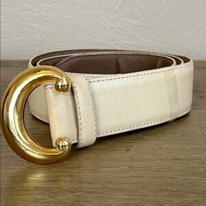 Vintage 80’s Glam Talbots Cream Leather Belt Gold Buckle Size Large 90’s Classy.